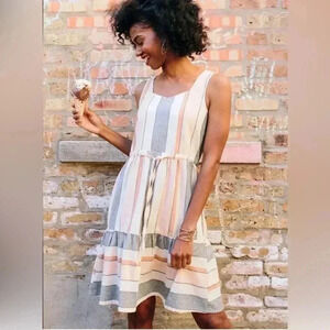 Mata Traders Mondrian Dress Cotton Pastel Stripes Size Large